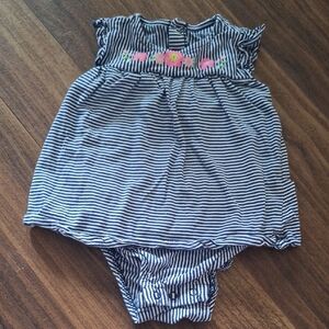 💥Buy2Get1Free💥Striped Baby Dress with Floral Embroidery